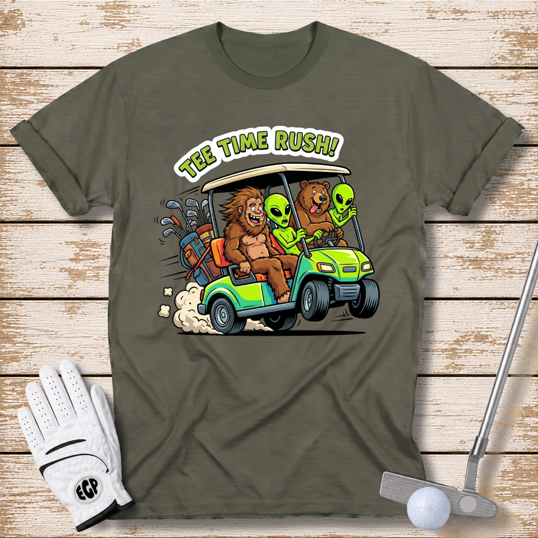 tee-time-rush-funny-cartoon-golf-t-shirt-military-green-color-elite-golf-pros