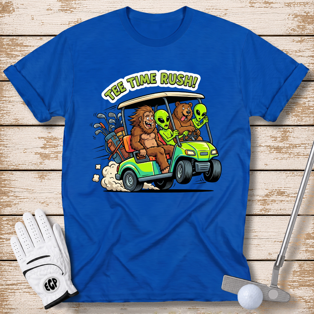 tee-time-rush-funny-cartoon-golf-t-shirt-royal-blue-color-elite-golf-pros